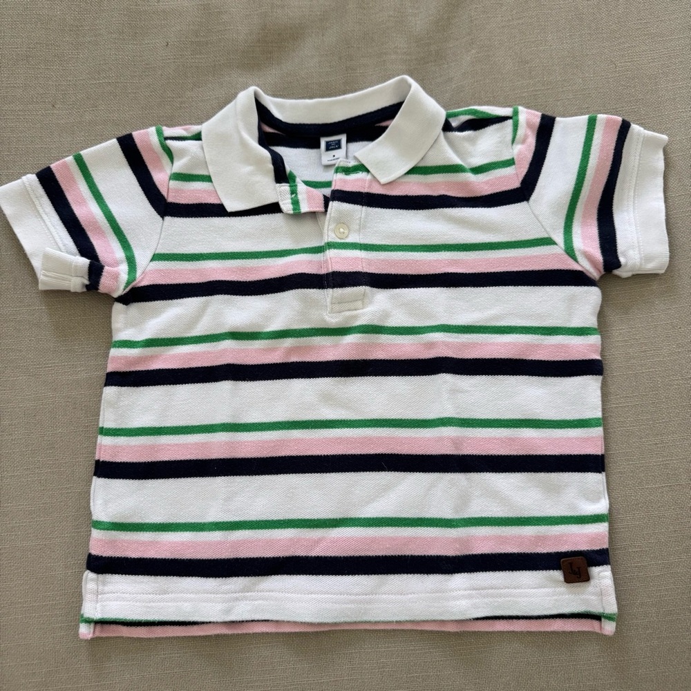 Janie & Jack Striped Kids Polo Shirt - White, Pink, Green, and Navy